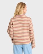 Sugar Stripe Long Sleeve Cotton Polo Shirt - Sugar Almond - Image 2