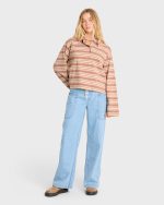 Sugar Stripe Long Sleeve Cotton Polo Shirt - Sugar Almond - Image 3
