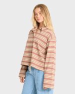 Sugar Stripe Long Sleeve Cotton Polo Shirt - Sugar Almond - Image 4