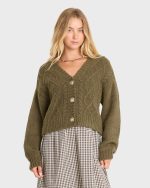 August V-Neck Cardigan Sweater - Canteen