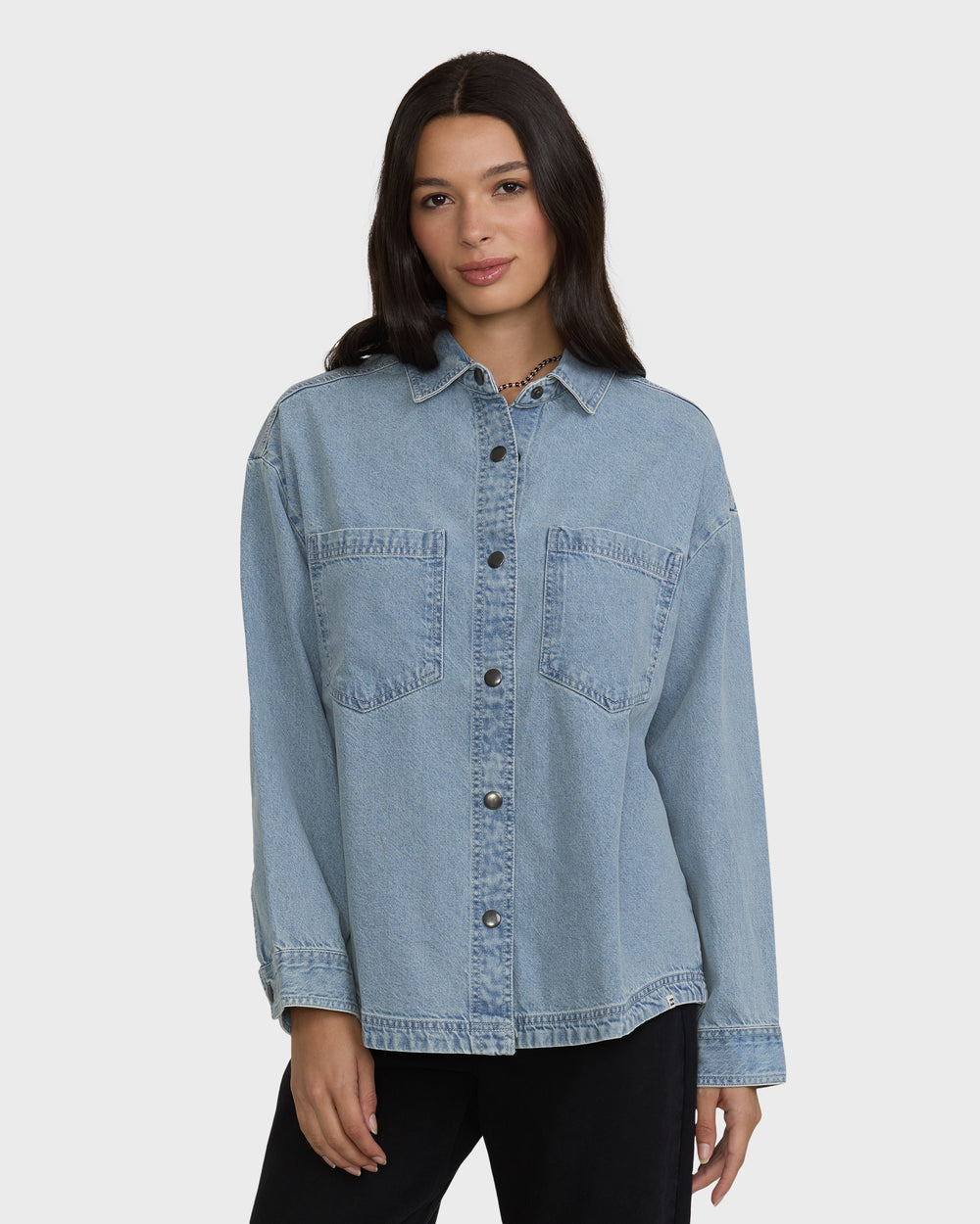 BL001019W_SKA_OM-F.jpg Mix Match Long Sleeve Denim Overshirt - Sky Wash - Image 1