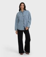 Mix Match Long Sleeve Denim Overshirt - Sky Wash - Image 3