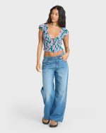 Crush On You Short Sleeve Crepe Shirt - Deep Lagoon - Image 3