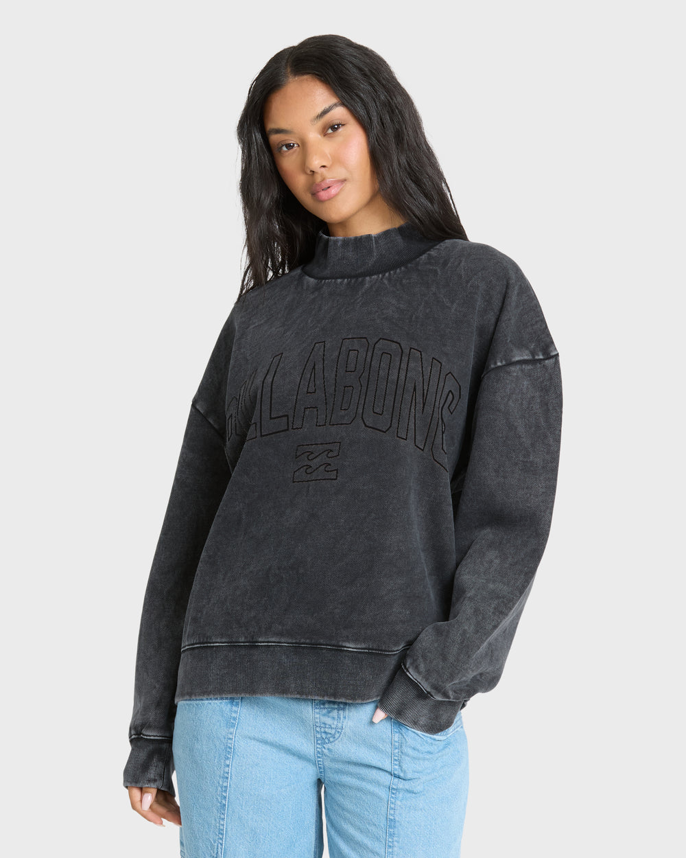 BL001037W_BSD1_OM-F.jpg Sun Washed Mock Neck Sweatshirt - Black Sands - Image 1
