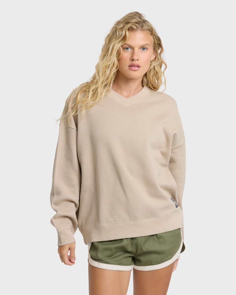 BL001047W_CBST_OM-F.jpg That Life V-Neck Sweatshirt - Cobblestone - Image 1