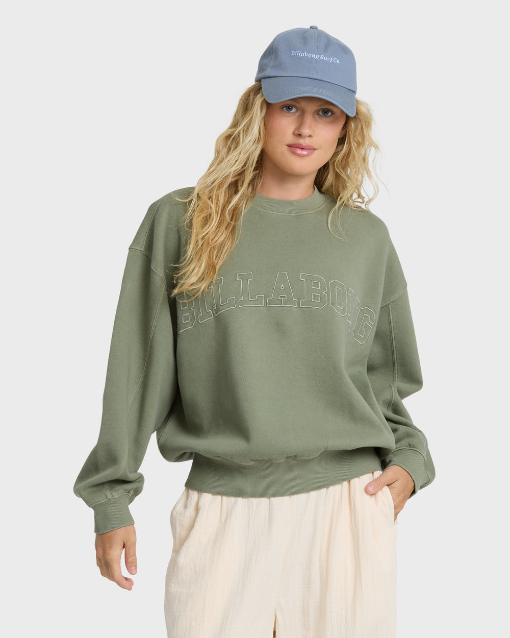 BL001048W_ARG_OM-F.jpg Vibes Kendal Crewneck Sweatshirt - Army Green - Image 1