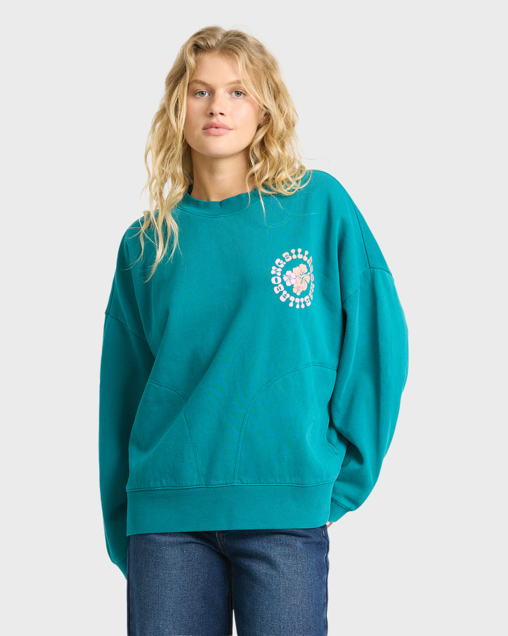 BL001050W_DLA_OM-F.jpg Pinky Keen Palm Crewneck Sweatshirt - Deep Lagoon - Image 1