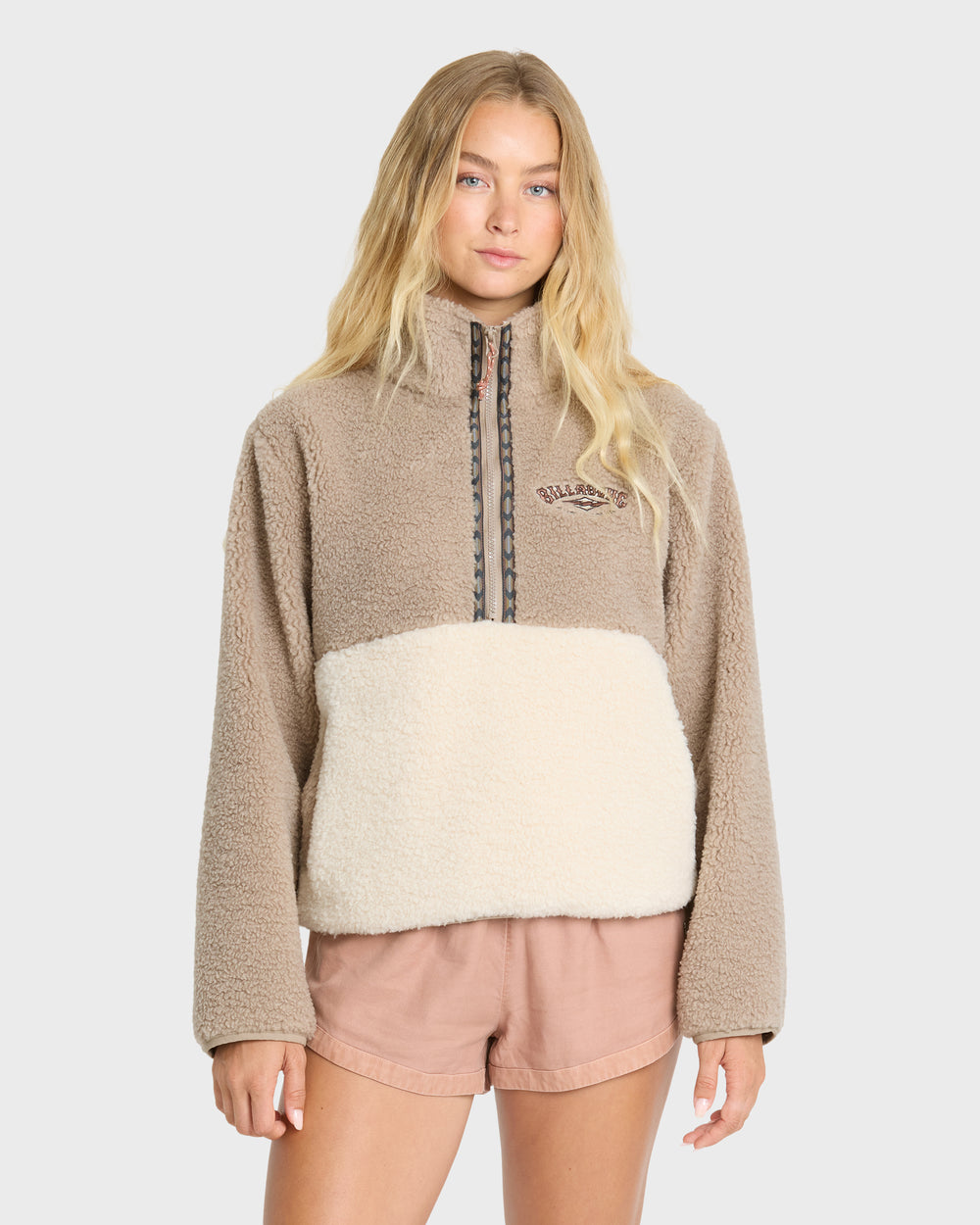 BL001058W_CBST_OM-F.jpg Horizon Sherpa Mock Neck Half Zip Sweatshirt - Cobblestone - Image 1