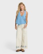 Hibiscus Wave 5-Pocket Pants - White Cap