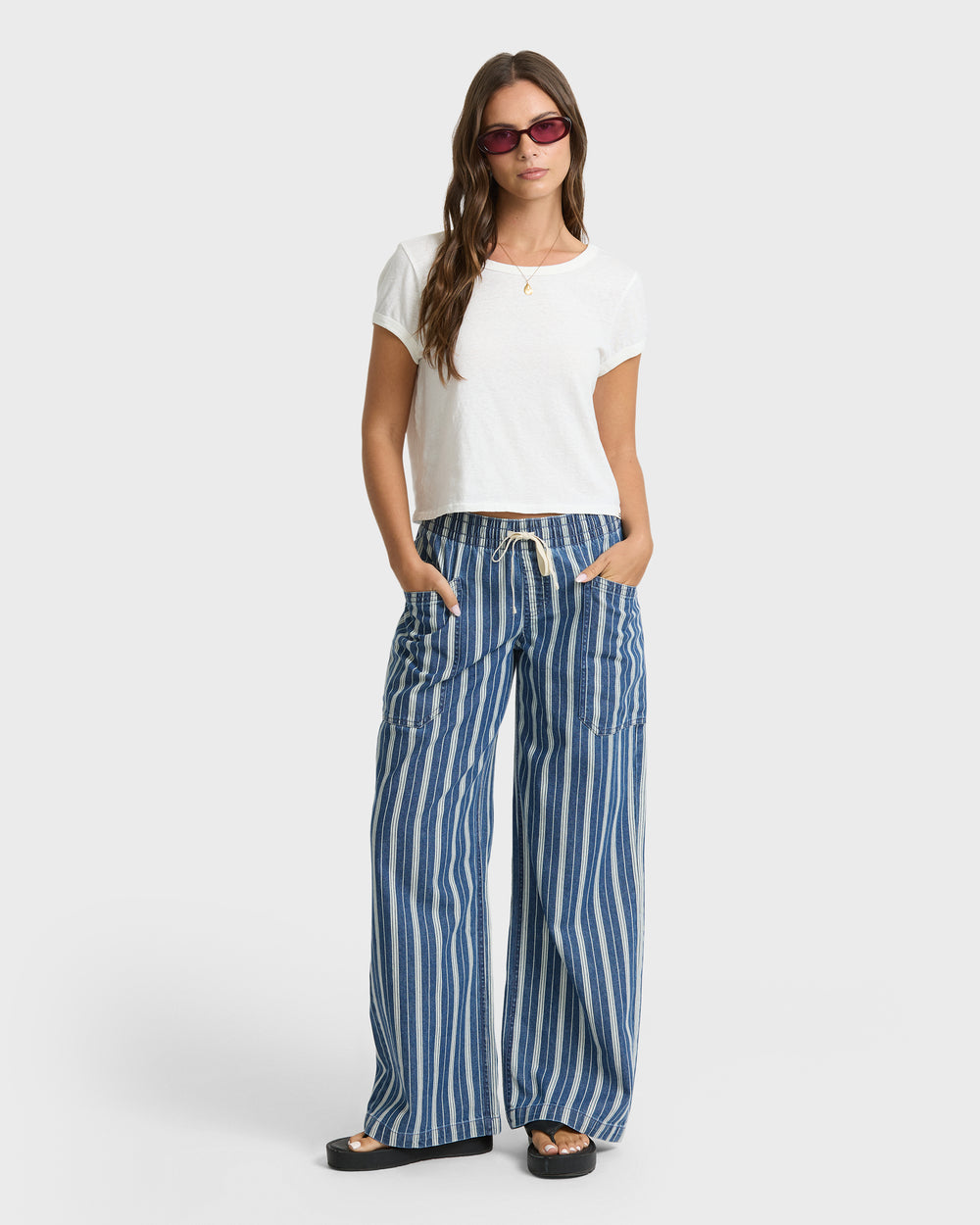 BL001095W_BSM_OM-F.jpg Zonte Elastic Waist Saltwashed Denim Pants - Blue Smoke - Image 1