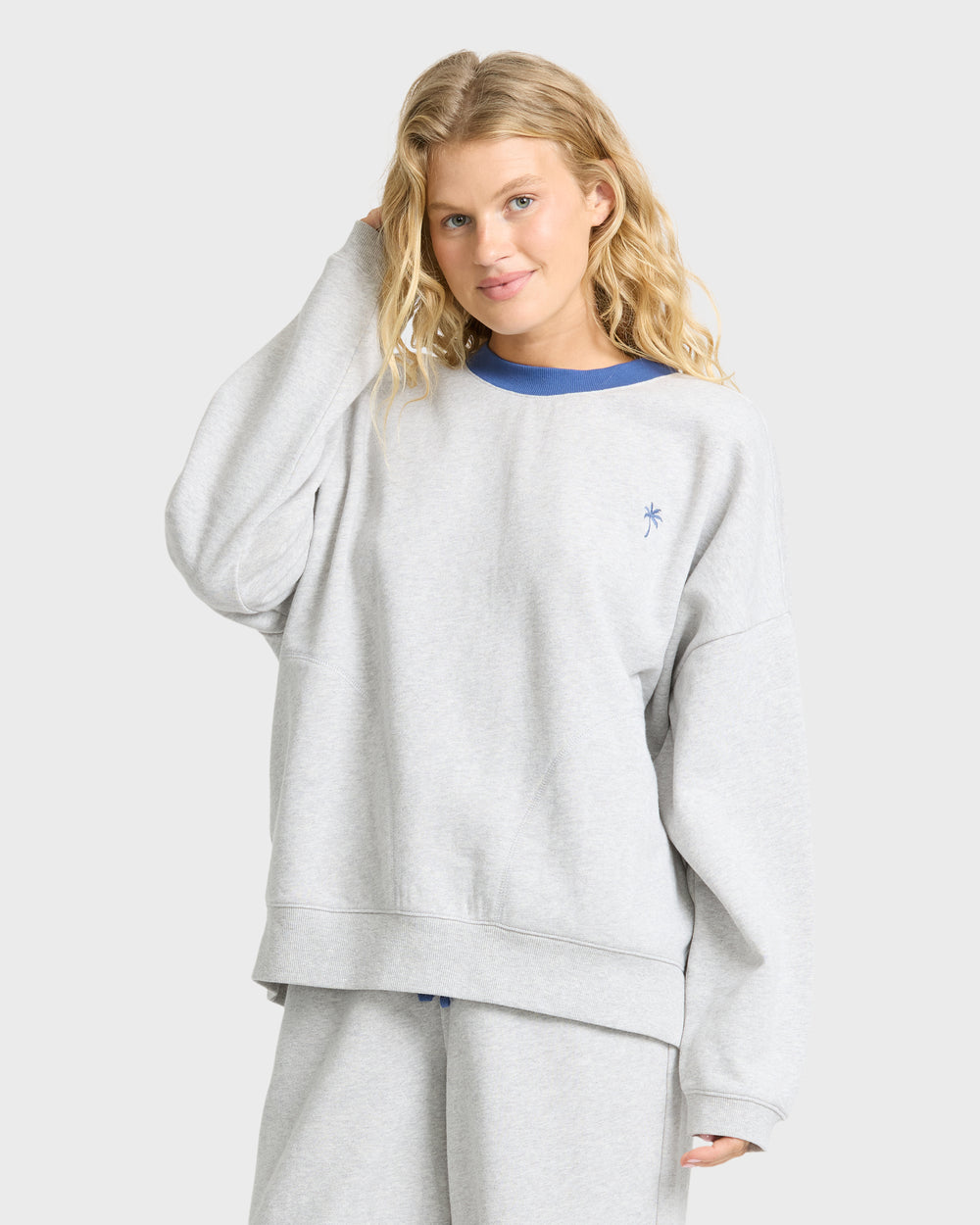 BL001101W_HGY_OM-F.jpg Sunset Palm Crewneck Sweatshirt - Heather Gray - Image 1