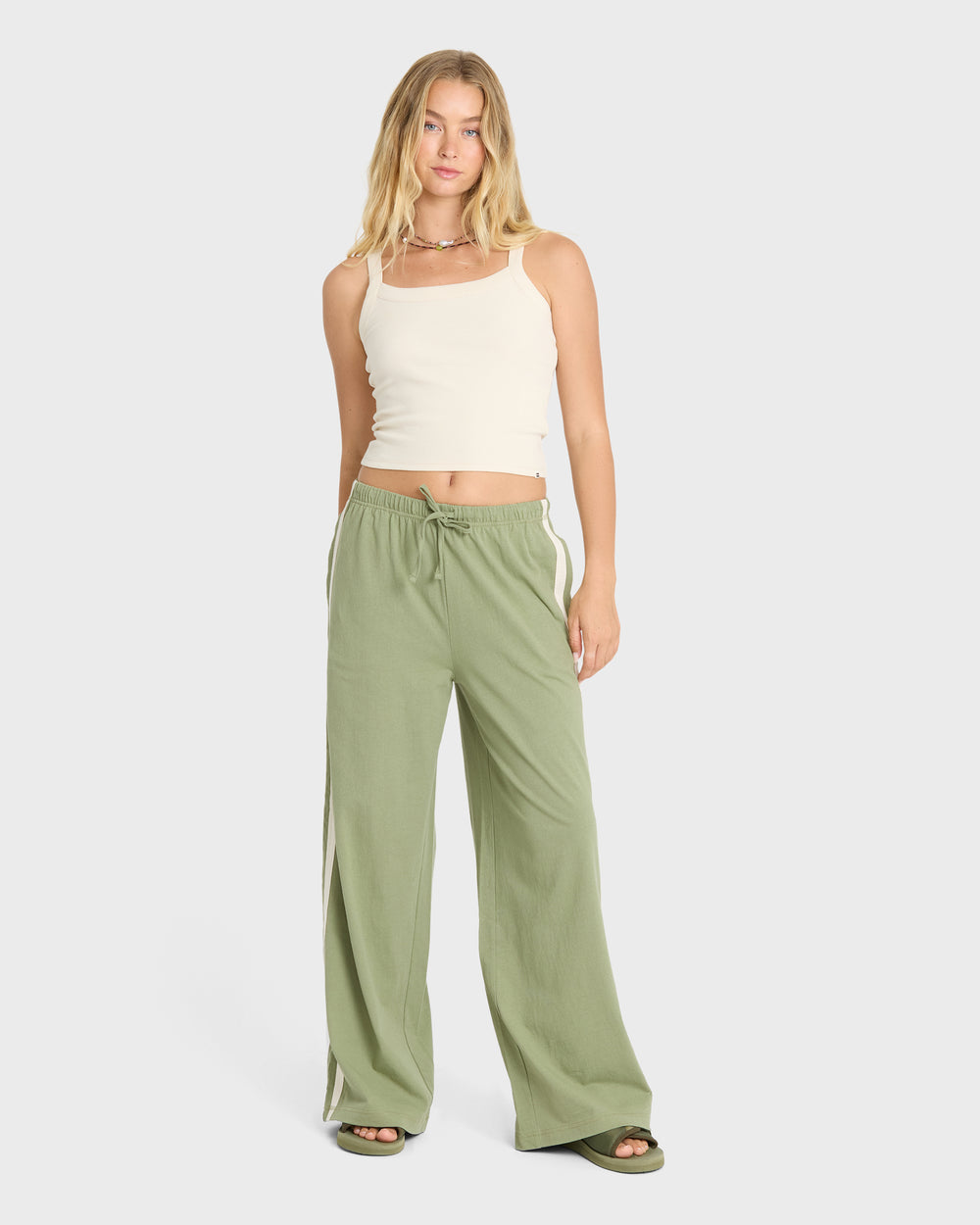 BL001107W_ARG_OM-F.jpg Wave Stamp Knit Pants - Army Green - Image 1