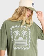 Wave Stamp Short Sleeve Cotton T-Shirt - Army Green - Image 5