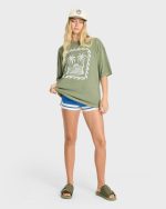 Wave Stamp Short Sleeve Cotton T-Shirt - Army Green - Image 3