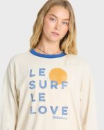 Le Love Surf Ringer Long Sleeve Cotton T-Shirt - White Cap - Image 6