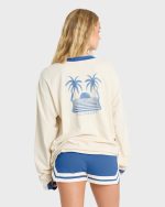 Le Love Surf Ringer Long Sleeve Cotton T-Shirt - White Cap - Image 2