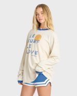 Le Love Surf Ringer Long Sleeve Cotton T-Shirt - White Cap - Image 5