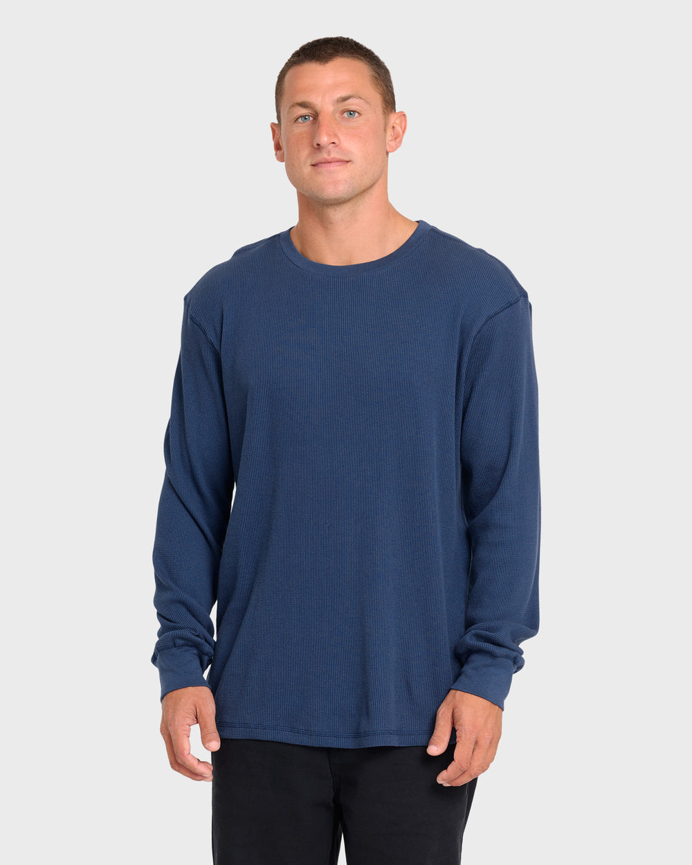 BL001142M_DKD_OM-F.jpg Essential Thermal Long Sleeve Knit Tee - Dark Denim - Image 1