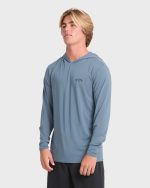 Arch Mesh Hooded UPF 50 Long Sleeve Surf Tee - China Blue - Image 4