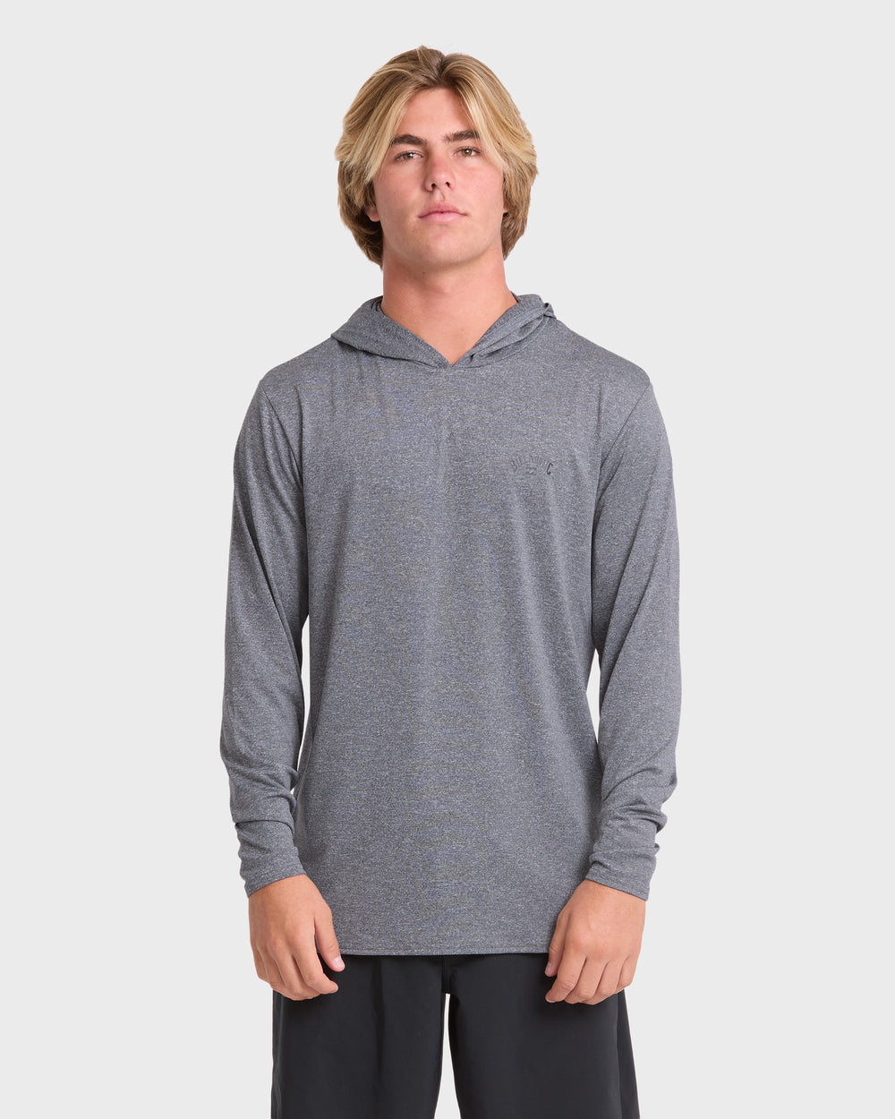 BL001180M_LGH_OM-F.jpg Arch Mesh Hooded UPF 50 Long Sleeve Surf Tee - Light Gray Heather - Image 1