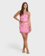 Sun Faded Yarn-Dyed Wrap Mini Skirt - Party Pink - Image 3