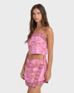 Sun Faded Yarn-Dyed Wrap Mini Skirt - Party Pink - Image 4