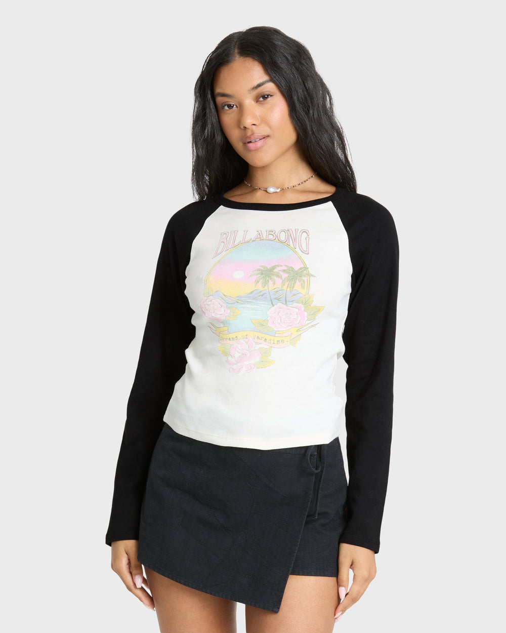 BL001522W_BSD1_OM-F.jpg Paradise Dream Cotton Long Sleeve Raglan T-Shirt - Black Sands - Image 1