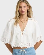 Light And Airy Short Sleeve Cotton Blouse - Salt Crystal - Image 5