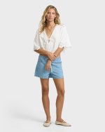 Light And Airy Short Sleeve Cotton Blouse - Salt Crystal - Image 3