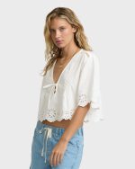 Light And Airy Short Sleeve Cotton Blouse - Salt Crystal - Image 4