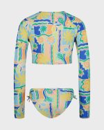 Girls Sol Playa Crop Rashguard Swimsuit Set - Image 2