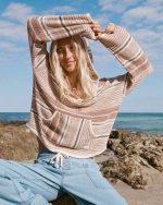 Baja Beach Hooded Sweater - White / Brown - Image 6