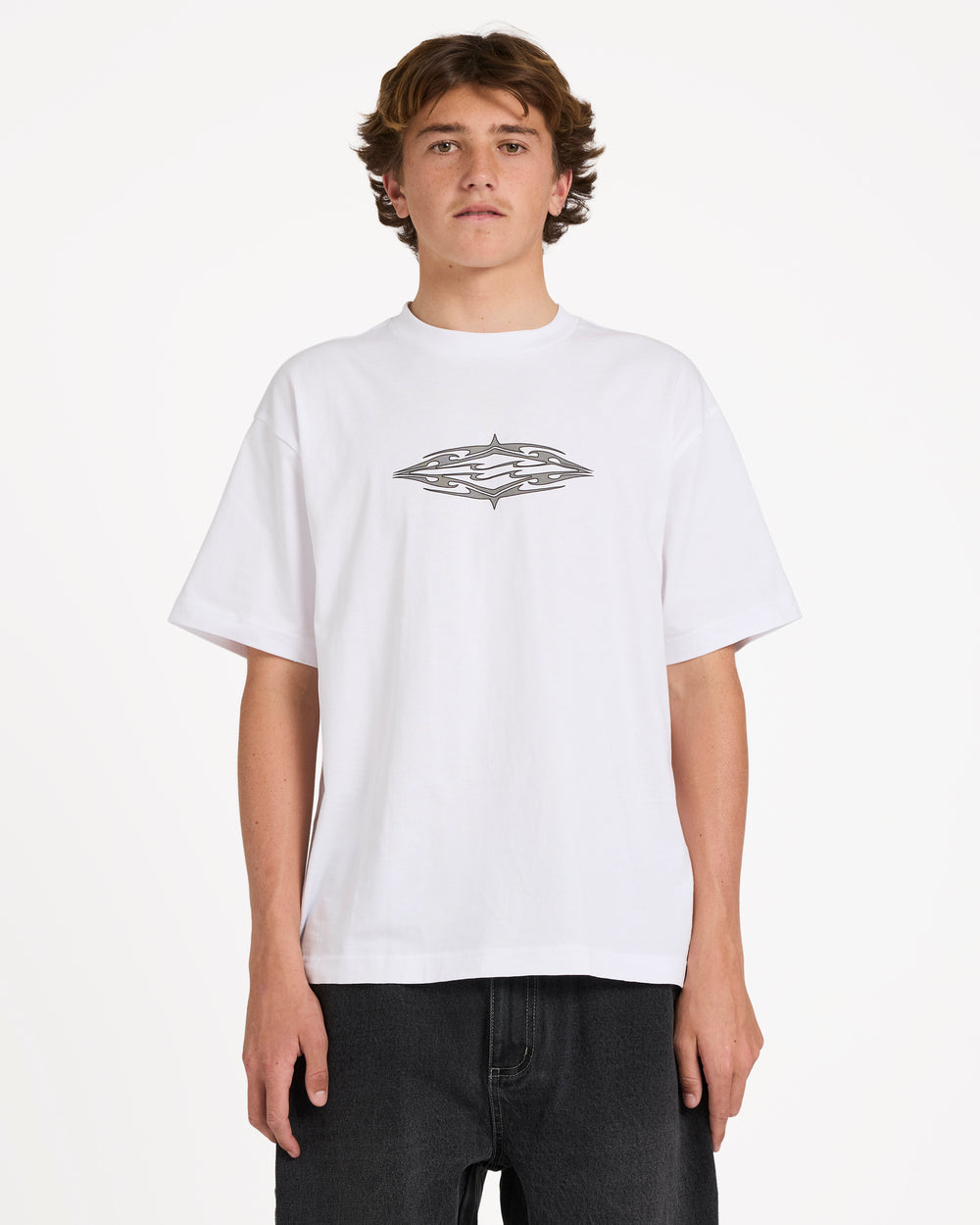 UBYZT00781M_WHT_OM-F.jpg Tribal Diamonds Short Sleeve Knit T-Shirt - White - Image 1